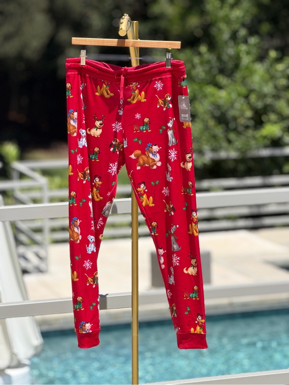 Disney Red Holiday Cartoon Pajama Pants with Festive Prints